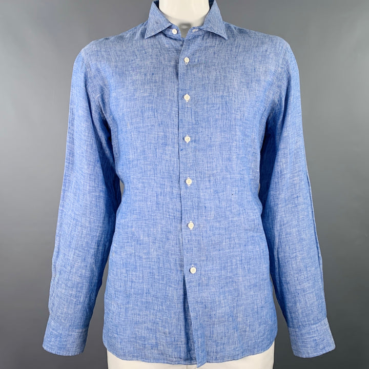 POLO by RALPH LAUREN Size XL Blue Heather Linen Curved Cutaway Long Sleeve Shirt