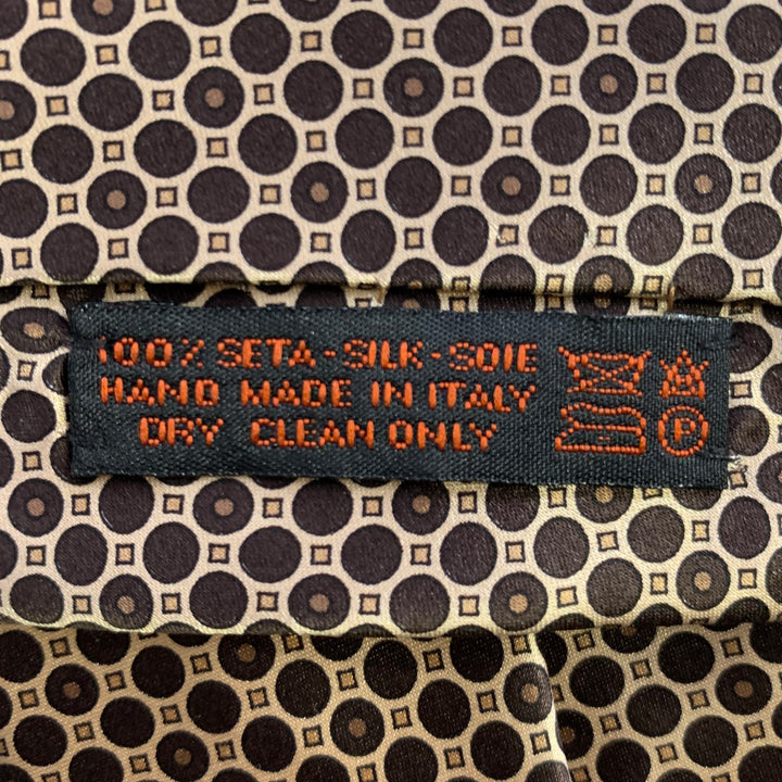 DOLCEPUNTA Brown Gold Polka Dot Foulard Silk Tie