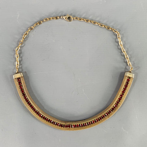 Collier vintage en métal maillons dorés et rouges