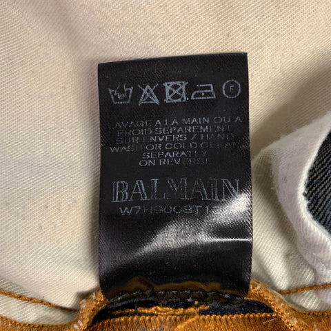 BALMAIN Size 32 Blue Contrast Stitch Cotton Blend Button Fly Jeans