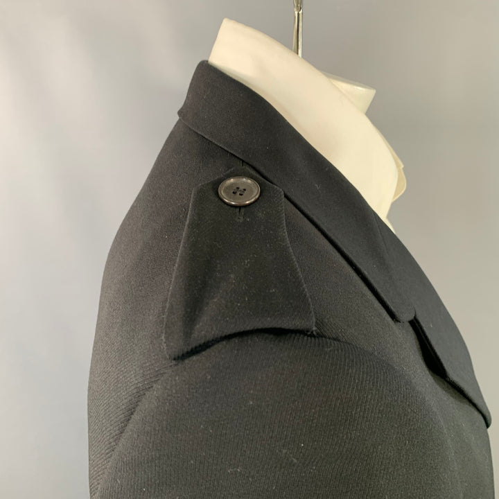 GUCCI Size 42 Black Wool Twill Epaulets Notch Lapel Sport Coat