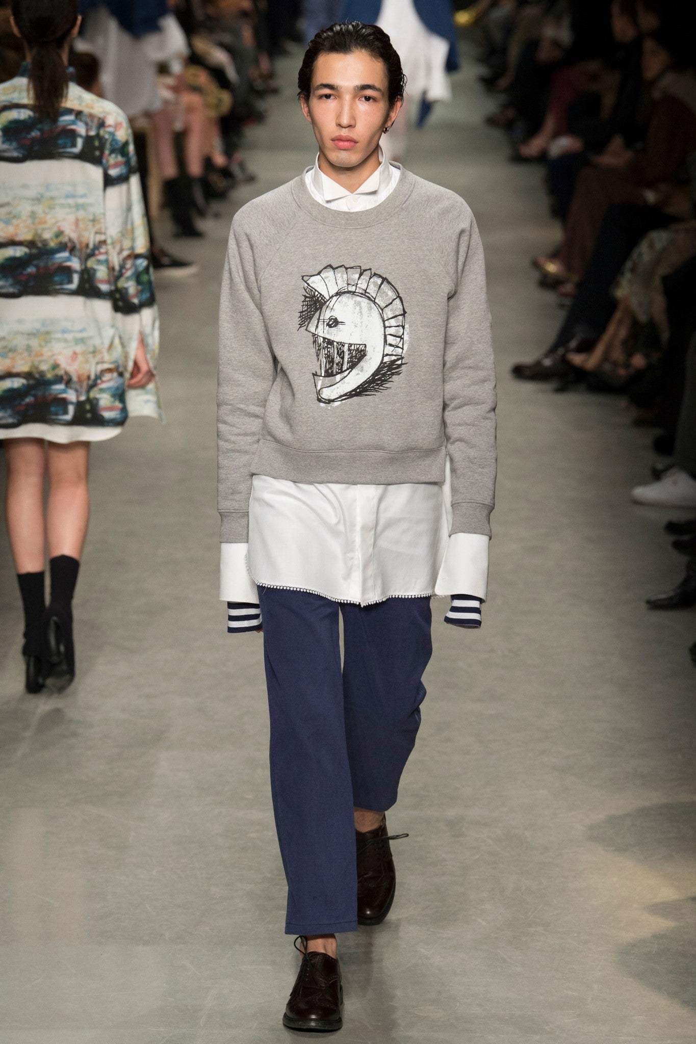 BURBERRY Spring 2017 Size S Grey Graphic Cotton / Polyester Crew