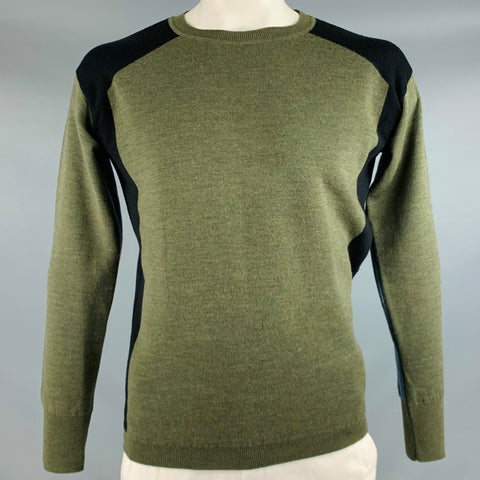 MARNI Size L Green Black Color Block Crew Neck Pullover