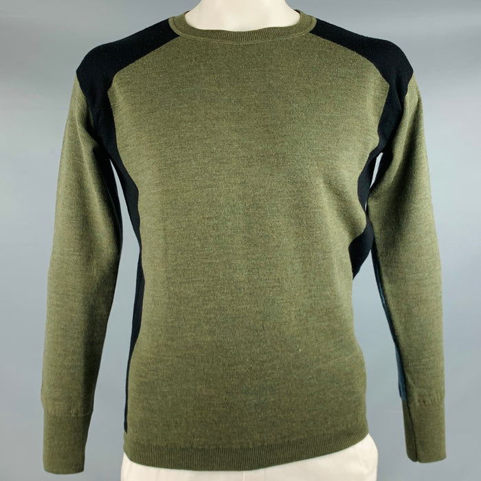 MARNI Size L Green Black Color Block Crew Neck Pullover