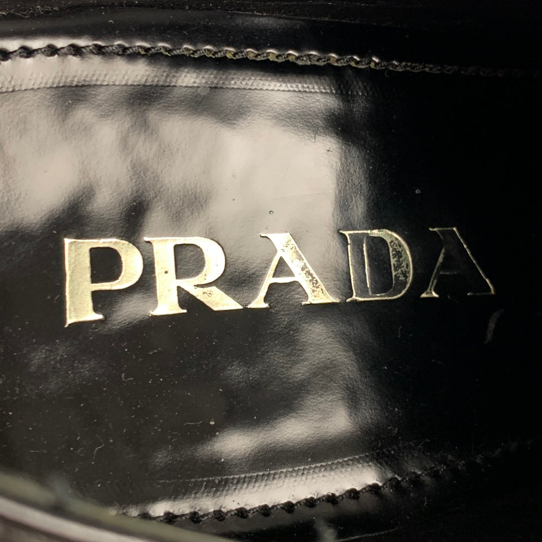 PRADA Size 9 Black Silver Studded Leather Platform Lace-Up Shoes