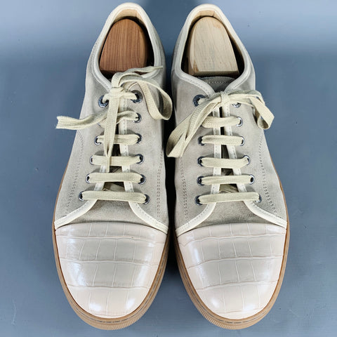LANVIN Size 11 Beige Taupe Mixed Materials Suede Cap Toe Sneakers