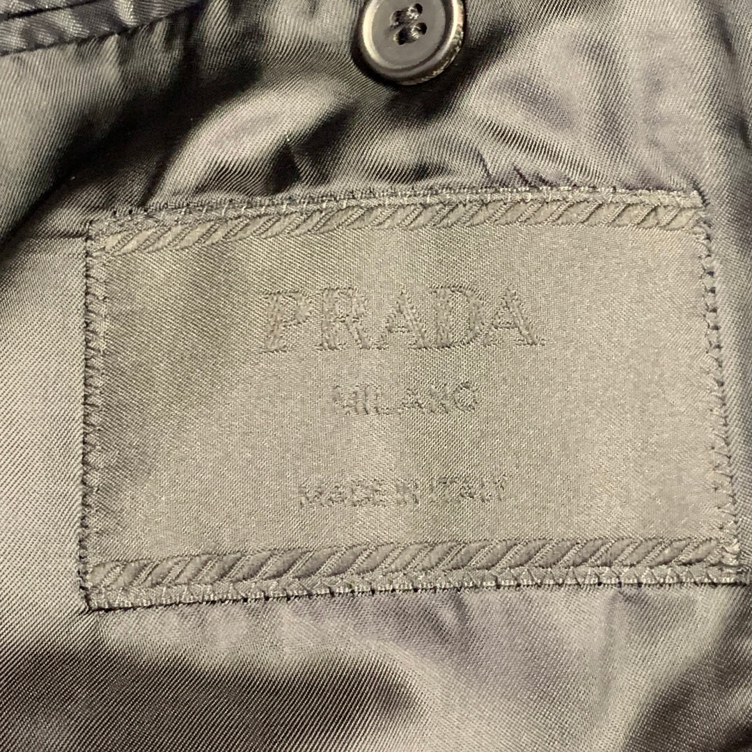 PRADA Size 38 Regular Black Velvet Cotton Blend Notch Lapel Suit