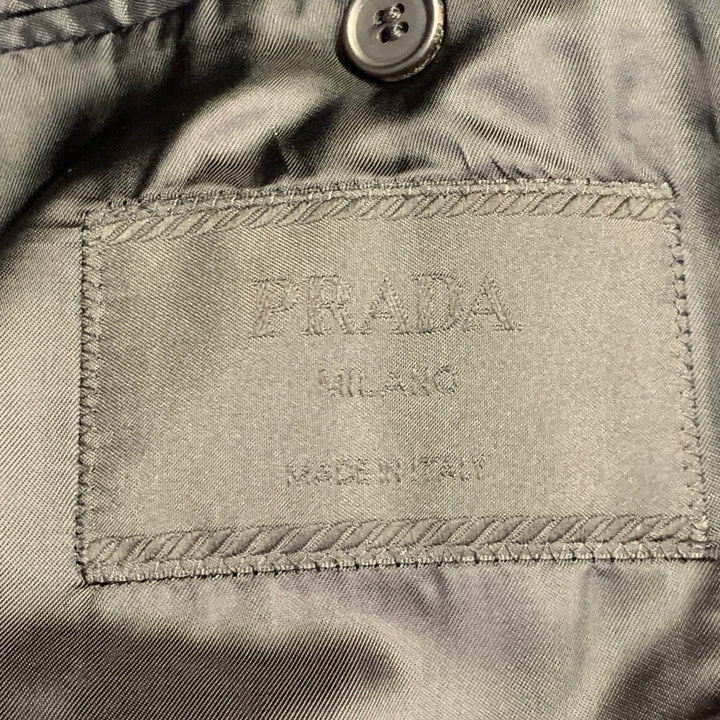 PRADA Size 38 Regular Black Velvet Cotton Blend Notch Lapel Suit