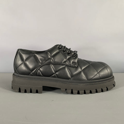 EMPORIO ARMANI Size 8.5 Black Quilted Leather Lace Up Shoes