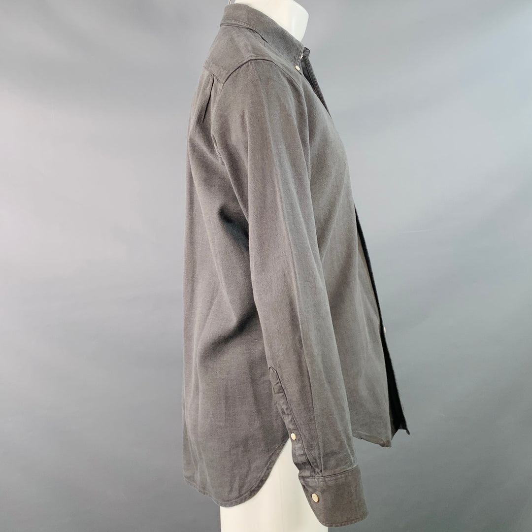 OUR LEGACY Size M Grey Charcoal Linen Cotton One Pocket Long Sleeve Shirt