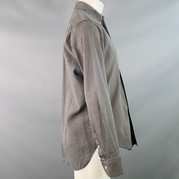 OUR LEGACY Size M Grey Charcoal Linen Cotton One Pocket Long Sleeve Shirt