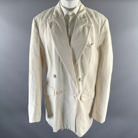 DRIES VAN NOTEN Size M Ivory Twill Linen Cotton Belted Double Breasted Blazer