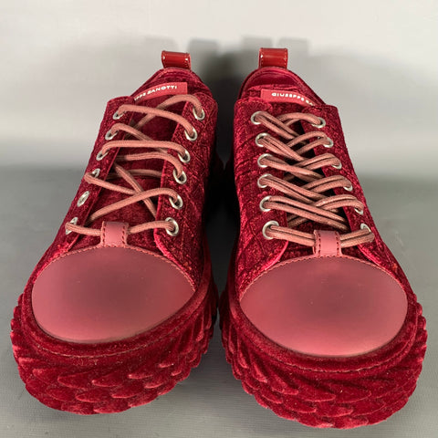 GIUSEPPE ZANOTTI Size 10 Burgundy Multi-Color Embossed Velvet Low Top Sneakers