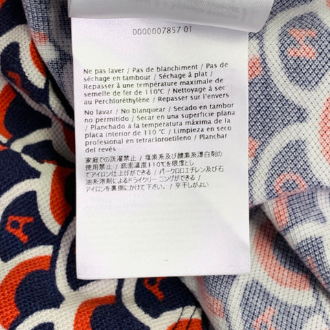 VALENTINO Size M Navy Orange White Fishscale Logo Cotton Pique Buttoned Polo