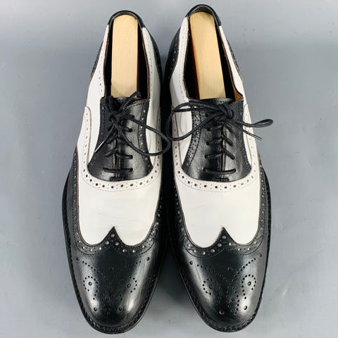 SILLA ARGENTINO Size 11 Black White Perforated Leather Wingtip Oxford Lace-Up Shoes