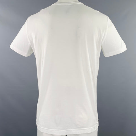 DOLCE & GABBANA Size L White Cotton Logo Patch Crew Neck T-shirt