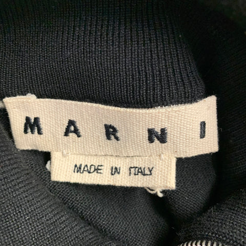 MARNI Size S Black Cream Checkered Wool 1/4 Zip Pullover