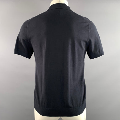 THEORY Size S Grey Black Solid Spread Collar Polo