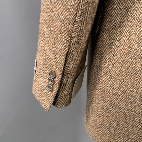 O'CONNELL'S Size 42 Long Brown Beige Herringbone Wool Sport Coat