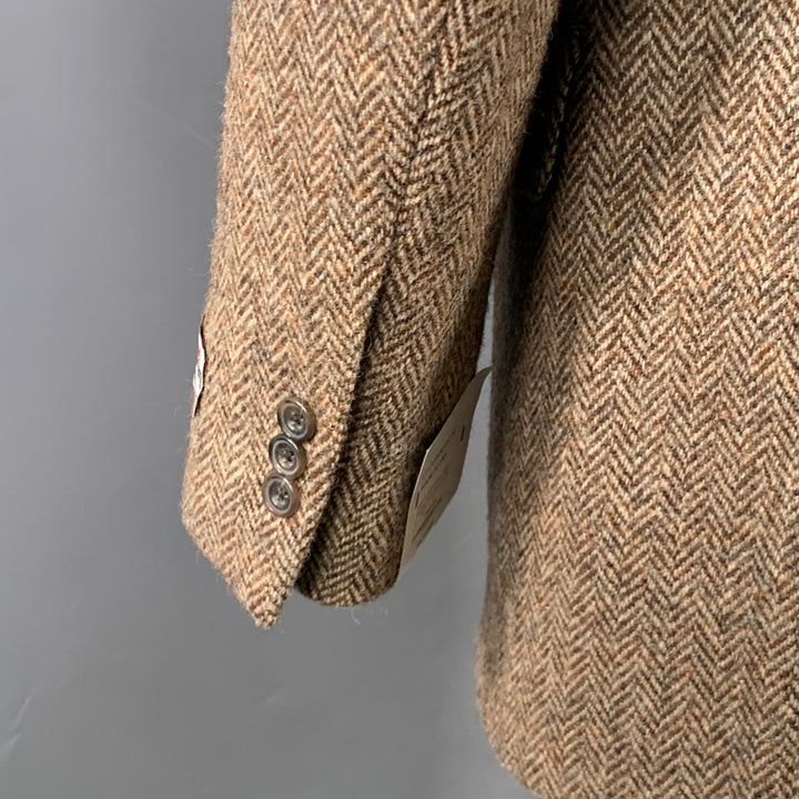 O'CONNELL'S Size 42 Long Brown Beige Herringbone Wool Sport Coat