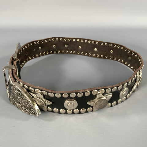 GLAMORY Black Silver Leather Belt