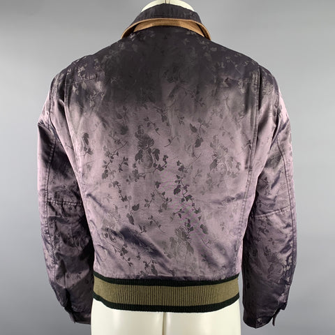 HAIDER ACKERMANN Taille M Blouson Bomber Jacquard Soie Violet Vert