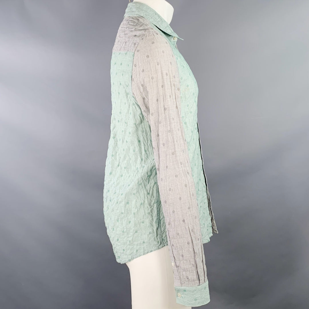 OPENING CEREMONY Size M Grey Mint Color Block Cotton Long Sleeve Shirt
