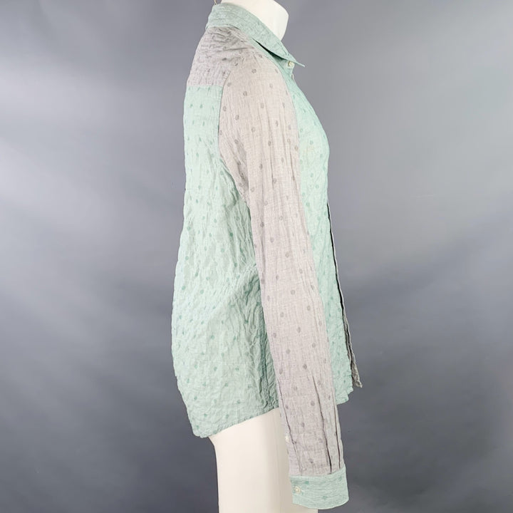 OPENING CEREMONY Size M Grey Mint Color Block Cotton Long Sleeve Shirt