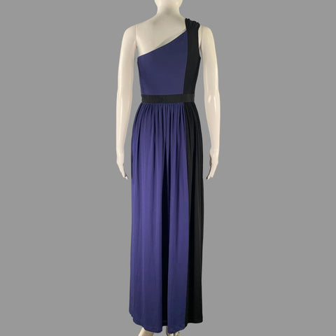 PAULE KA Size 4 Navy Black Cupro Blend One Shoulder Long Gown
