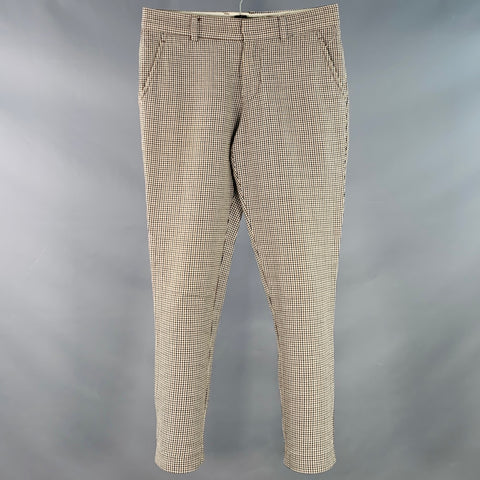 MR. TURK Size 28 Cream Black Brown Houndstooth Cotton Linen Tapered Casual Pants