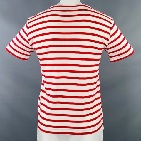 ARMOR-LUX Size L White Red Stripe Cotton Crew Neck T-shirt