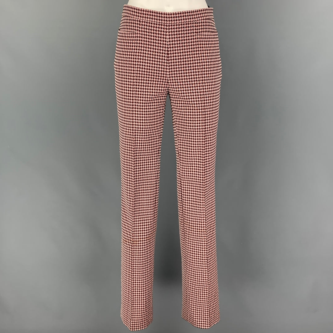AKRIS Taille 2 Pantalon habillé en mélange de viscose rose bordeaux pied-de-poule avec fermeture éclair latérale