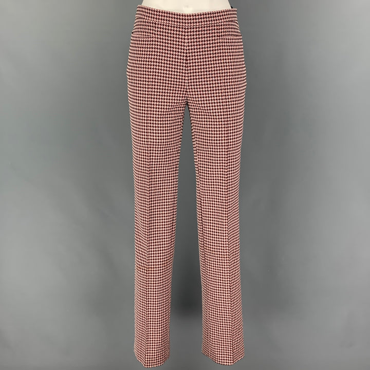 AKRIS Taille 2 Pantalon habillé en mélange de viscose rose bordeaux pied-de-poule avec fermeture éclair latérale