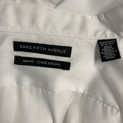 Chemise en coton blanc à manches longues et poignets mousquetaires plissée SAKS FIFTH AVENUE Taille XL