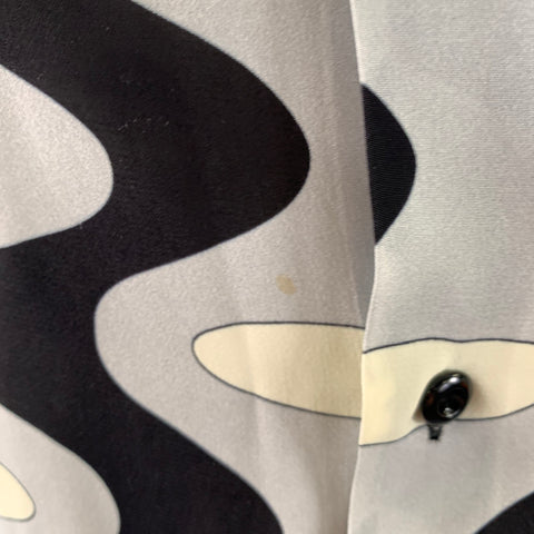 SANDRO Size M Black Light Blue Geometric Viscose Long Sleeve Shirt