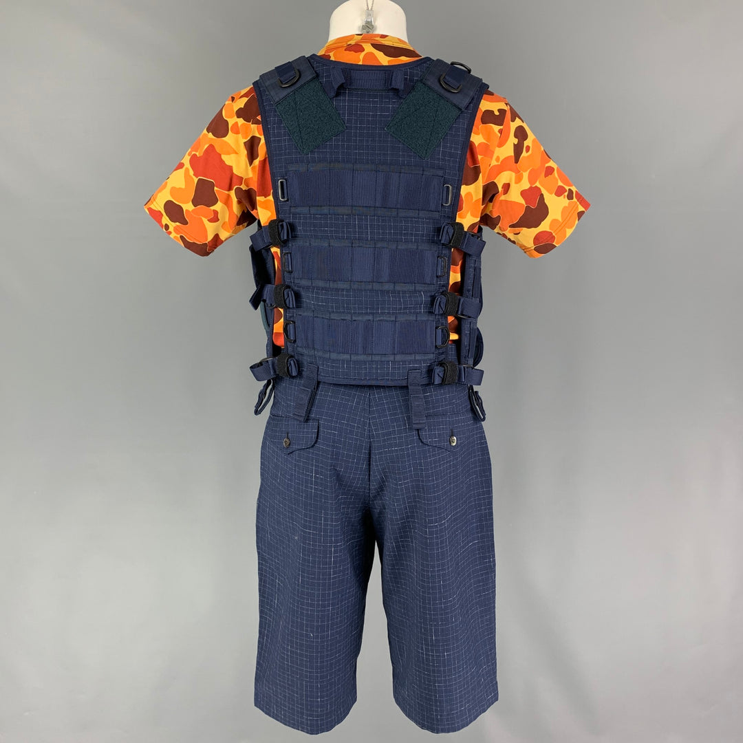 JUNYA WATANABE SS19 Size M Blue Yellow Grosgrain Utility Vest Shorts 3PC Set