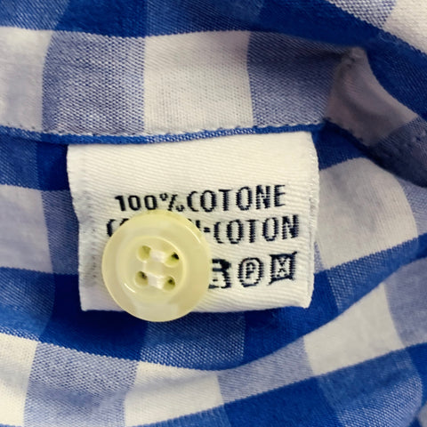 EREDI PISANO Size S Blue White Checkered Cotton Spread Collar Long Sleeve Shirt