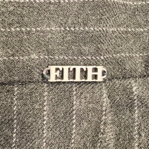 FITH Size S Grey White Pinstripe Polyester Blend Elastic Waistband Dress Pants