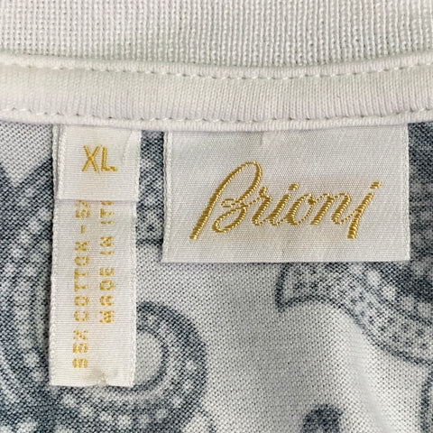 BRIONI Size XL Black White Paisley Cotton Blend Buttoned Polo