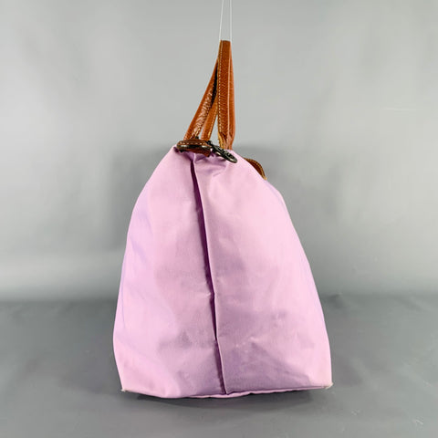 LONGCHAMP Purple Brown Mixed Materials Nylon Leather Tote Handbag
