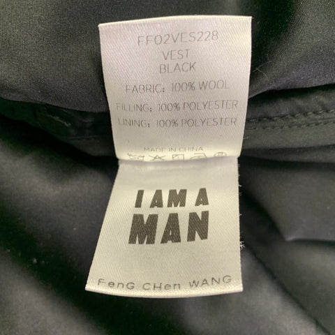 FENG CHEN WANG Size L Black Wool Raw Edge Puffer Hooded Vest