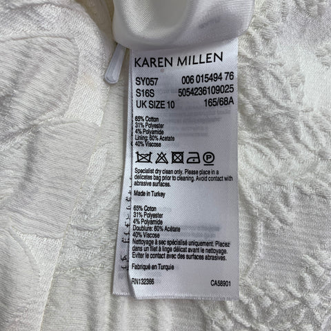 KAREN MILLEN Size 6 White Cotton Blend Floral A-Line Midi Skirt
