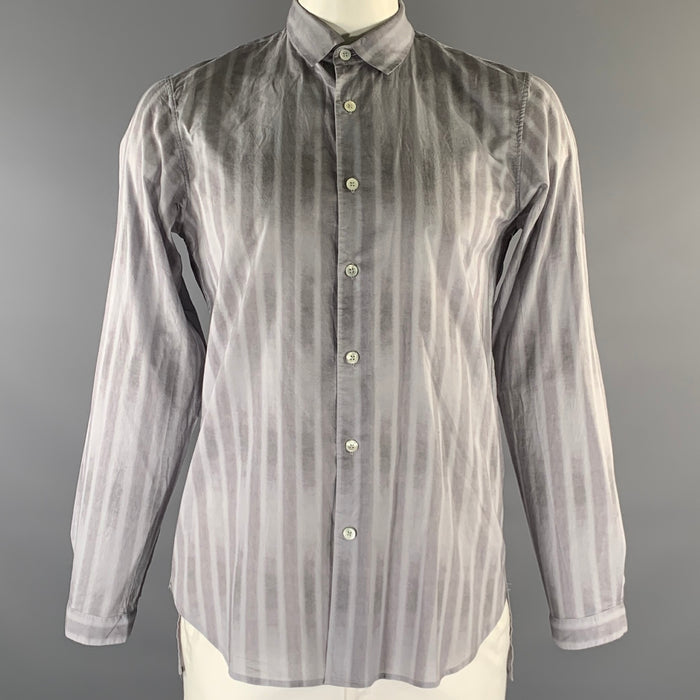 ANN DEMEULEMEESTER Size L Grey White Chalkstripe Cotton Long Sleeve Shirt