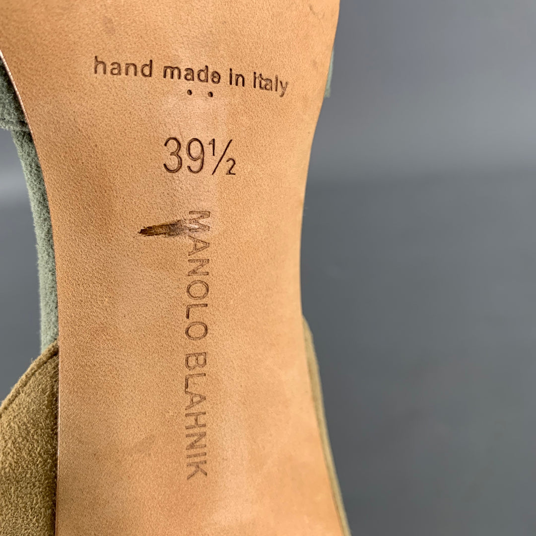 MANOLO BLAHNIK Size 9.5 Sage Tan Suede Two Tone Suede Pointed Toe Pumps