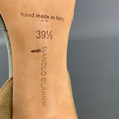 MANOLO BLAHNIK Size 9.5 Sage Tan Suede Two Tone Suede Pointed Toe Pumps