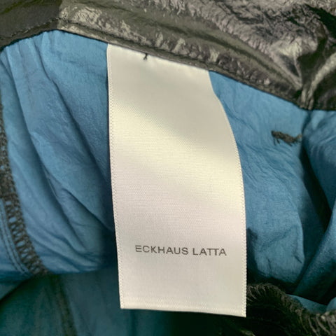 ECKHAUS LATTA Size 34 Black Wrinkled Nylon Pleated Wide Leg Baggy Casual Pants