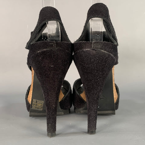 PEDRO GARCIA Size 9 Black Perforated Suede Platform Sandals