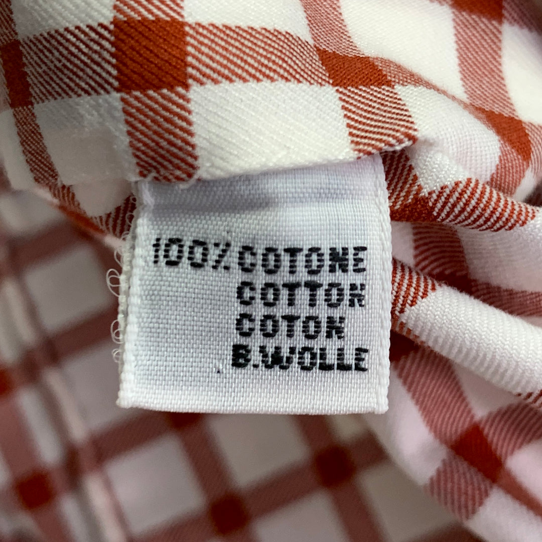 KITON Size M White Burgundy Checkered Cotton Curved Cutaway Long Sleeve Shirt