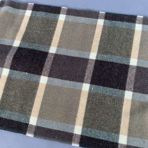VINTAGE Brown Tan Plaid Cashmere Fringe Scarf