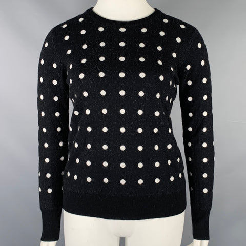 EQUIPMENT Size L Black White Wool Blend Polka Dot Crew Neck Pullover